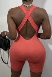 Red Sexy Solid Split Joint U Neck Skinny Jumpsuits