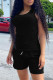 Black Fashion Casual Solid Basic O Neck Sleeveless Two Pieces