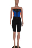 Black Street Geometric Print Patchwork Strapless Skinny Rompers