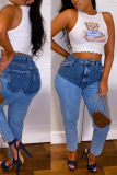 White Casual Print Patchwork O Neck Tops