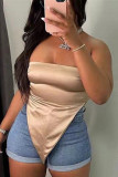 Champagne Fashion Sexy Solid Backless Asymmetrical Strapless Tops
