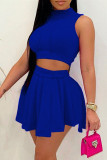 Rose Red Sexy Casual Solid Basic Half A Turtleneck Sleeveless Two Pieces