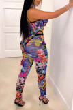 Red Sexy Print Patchwork See-through Spaghetti Strap Sleeveless Two Pieces