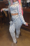 White Sexy Print Patchwork Half A Turtleneck Long Sleeve Two Pieces