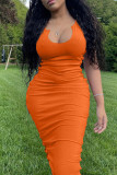 Yellow Fashion Sexy Solid Hollowed Out U Neck Vest Dress Dresses