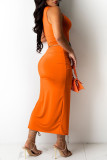 Orange Fashion Sexy Solid Bandage U Neck Sleeveless Two Pieces