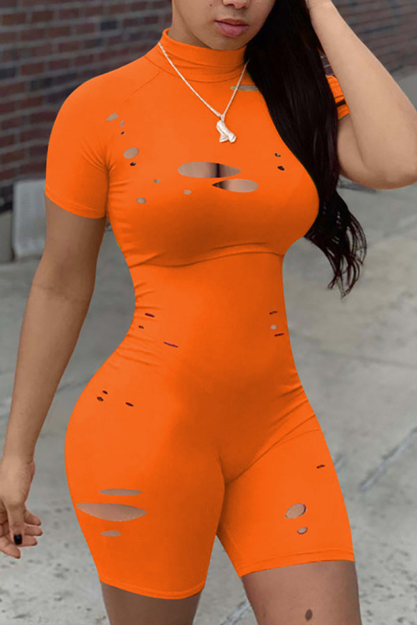 Orange Fashion Sexy Tight Short Sleeve Romper