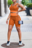 Rose Red Sexy Leopard Patchwork U Neck Sleeveless Two Pieces