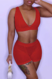 Red Sexy Casual Solid Basic V Neck Sleeveless Two Pieces
