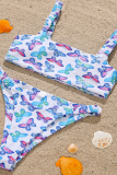 White Sexy Butterfly Print Split Joint Swimwears
