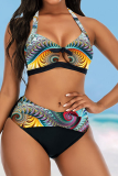 Colour Sexy Print Hollowed Out Split Joint Swimwears