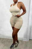 Rose Red Casual Sportswear Solid Vests O Neck Sleeveless Two Pieces