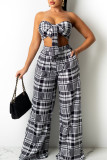 Black Sexy Print Split Joint With Bow Strapless Sleeveless Two Pieces