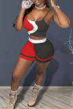 Red Black Sexy Casual Print Backless Spaghetti Strap Sleeveless Two Pieces