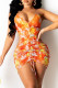 Orange Fashion Sexy Print Backless V Neck Sling Dress