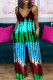 Sky Blue Casual Print Patchwork Pocket V Neck Loose Jumpsuits