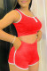Red Casual Solid Patchwork U Neck Sleeveless Two Pieces
