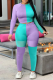 Blue Casual Color Block Patchwork O Neck Long Sleeve Two Pieces