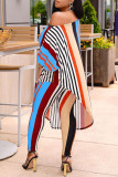 Blue Fashion Casual Striped Print Basic O Neck Half Sleeve Two Pieces