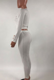 White Casual Print Patchwork O Neck Long Sleeve Two Pieces