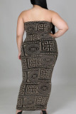 Red Sexy Print Split Joint Strapless Pencil Skirt Plus Size Dresses
