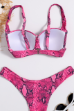 Pink Sexy Print Patchwork Buckle Swimwears