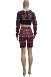 Red Black Casual Striped Patchwork Hooded Collar Long Sleeve Two Pieces