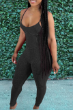 Rose Red Sexy Solid Patchwork Spaghetti Strap Skinny Jumpsuits