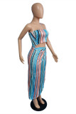Multicolor Fashion Sexy Striped Print Backless Strapless Sleeveless Two Pieces