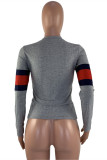 Grey Fashion Casual Patchwork Basic O Neck Tops