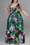 Multicolor Fashion Casual Print Backless V Neck Sling Dress