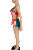 Red Sexy Print Patchwork Asymmetrical Swimwears