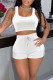 White Casual Solid Patchwork U Neck Sleeveless Two Pieces