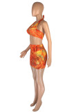 Red Fashion Sexy Print Backless Halter Sleeveless Two Pieces