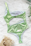 Green Fashion Sexy Solid Hollowed Out Backless Swimwears