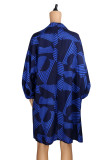 Blue Fashion Sexy Print Cardigan Long Sleeve Three-piece Set
