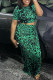 Cyan Fashion Casual Print Basic O Neck Short Sleeve Two Pieces