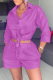 Purple Casual Solid Patchwork Turndown Collar Half Sleeve Two Pieces