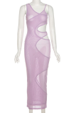 Purple Sexy Solid Mesh Spaghetti Strap Pencil Skirt Dresses
