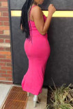 Rose Red Sexy Casual Solid Slit Spaghetti Strap Sleeveless Two Pieces