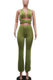 Orange Sexy Solid Bandage Hollowed Out Patchwork V Neck Sleeveless Two Pieces