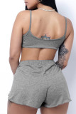 Grey Sexy Casual Solid Backless Spaghetti Strap Sleeveless Two Pieces