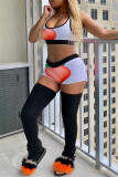 White Casual Sportswear Print Basic U Neck Sleeveless Two Pieces