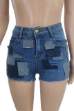 Baby Blue Fashion Casual Patchwork High Waist Regular Jeans