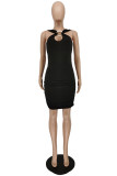 Red Fashion Sexy Solid Backless V Neck Sleeveless Dress