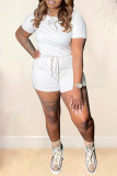 White Casual Solid Basic O Neck Plus Size Short Sleeve Romper