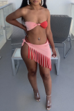 Pink Sexy Patchwork Tassel Bandage Swimwears