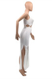 White Fashion Sexy Solid Hollowed Out O Neck Vest Dress