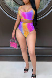 Blue Fashion Sexy Print Backless Swimwears