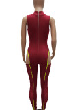 Blue Sexy Solid Hollowed Out Patchwork Mesh Half A Turtleneck Skinny Jumpsuits